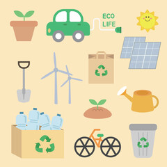 지구의날 환경의날 일러스트, 친환경에너지, 태양광, 풍력, 자전거, 나무심기, 재활용, Happy Earth day Children, Environmental, Save the earth