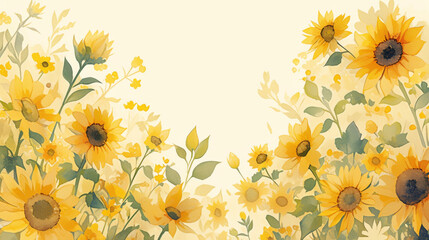Sunflower watercolor hand-painted decorative elements