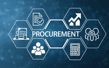 Fototapeta premium Procurement process visualization with icons and interconnected network background