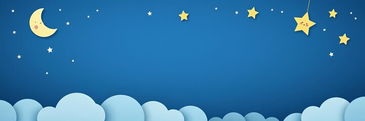 Adorable moon and star illustration for nursery poster with cute design elements, sweet dreams, goodnight wishes, paper art, vector art, illustration, nursery, poster
