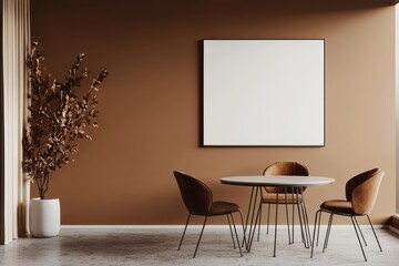 Room in warm browns, mocha mousse 2025 trend, minimalist setup, 3D.