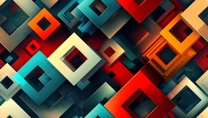 Fototapeta premium Abstract geometric design with layered squares in vibrant colors and depth.