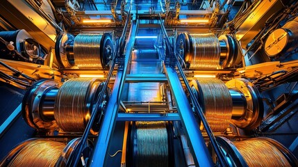 Industrial Cable Storage System with Vibrant Lighting and Detail