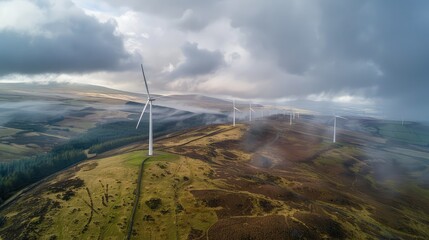 Majestic Wind Farm Landscape Amidst Dramatic Clouds