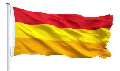 Naklejka premium Red-yellow-gold flag waving, outdoor, clear sky, patriotic symbol, website graphics