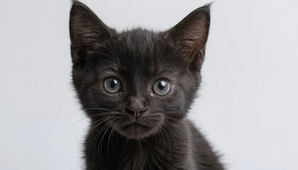 Adorable Black Kitten Portrait Looking at Camera with Curious Expression