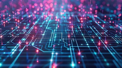 Obraz premium Vibrant Digital Network Grid with Dynamic Connection Points