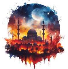 Eid ul adha poster design and Islamic Mosques illustration.