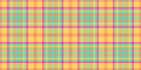 Aged tartan textile pattern, retro vector seamless background. Part check fabric plaid texture in amber and teal colors.