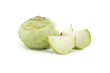 Fresh Whole and Sliced Kohlrabi on White Background