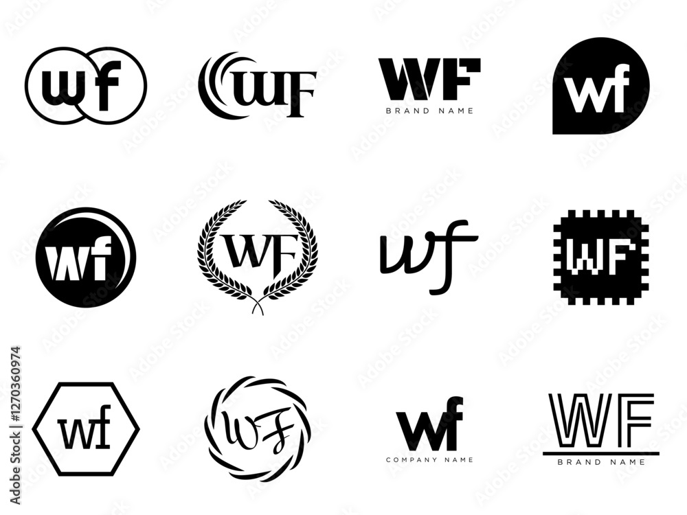 Fototapete WF logo company template. Letter w and f logotype. Set different classic serif lettering and modern bold text with design elements. Initial font typography.