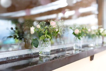 Festively set table at a wedding reception 