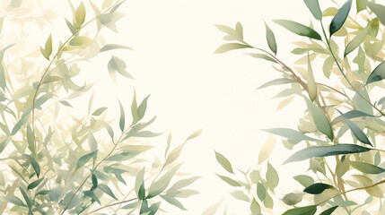 Fototapeta premium Green leaves watercolor hand-painted decorative elements