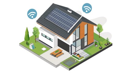 Modern Smart Home with Solar Panels Illustration