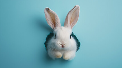 Obraz premium Adorable White Rabbit Peeking Through a Hole - A Delightful Easter Bunny Image