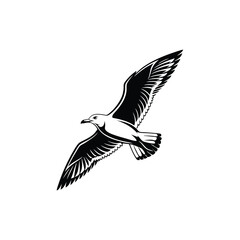 Soaring Bird Silhouette with Outstretched Wings &ndash; Minimal Vector Art