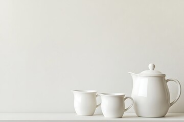 Fototapeta premium Elegant White Porcelain Teapot and Creamers