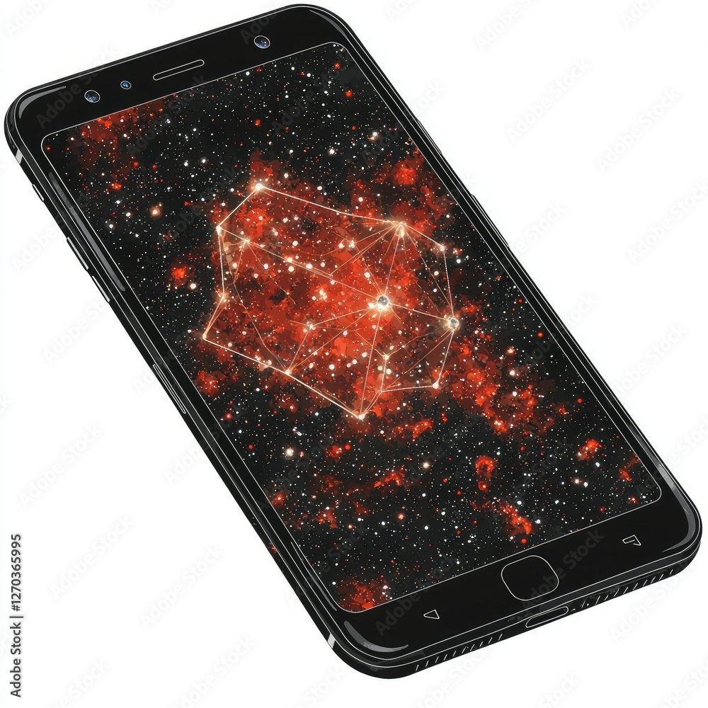Wall mural smartphone displaying abstract space nebula and geometric design