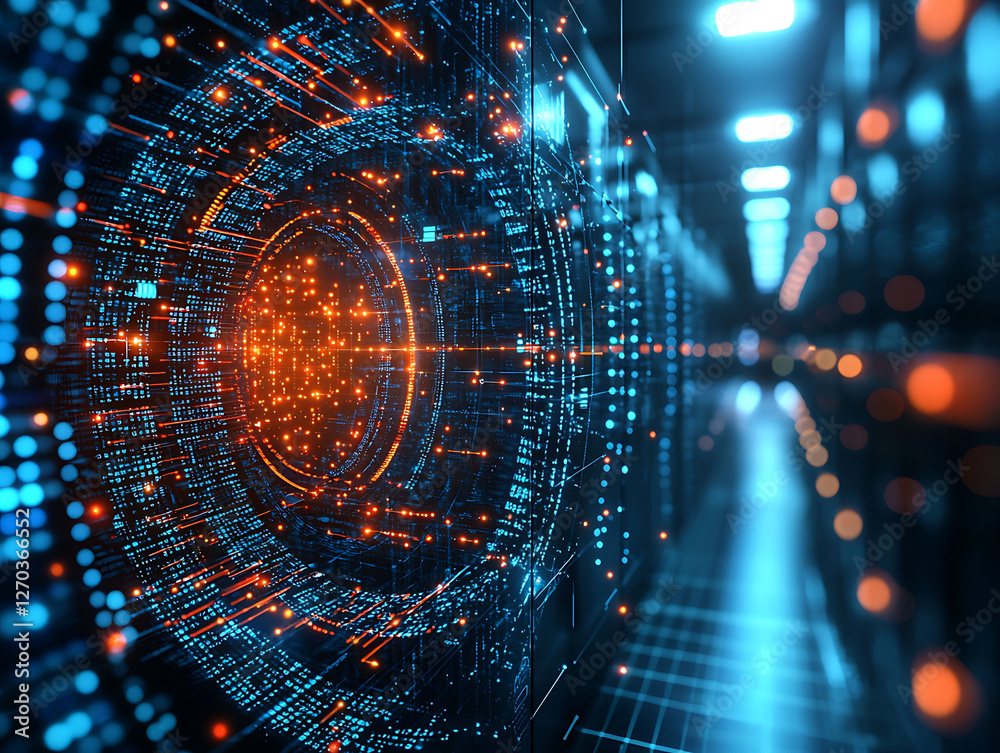 Poster abstract digital tunnel of glowing data streams. a mesmerizing visual metaphor for big data, technol