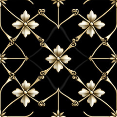 Fototapeta premium Elegant floral pattern with gold accents on black
