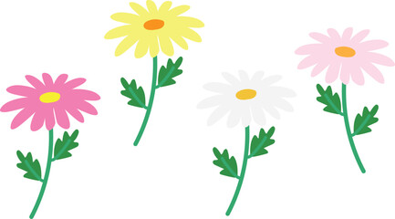 色々な色のマーガレットの花のベクターイラスト