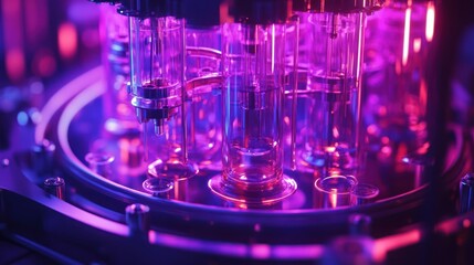Automated lab glassware analysis, neon lights, research
