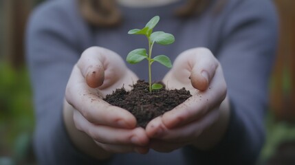 Protecting Young Plant Sprout in Hands Soil Growth Nature Ecology
