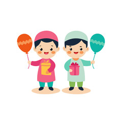 Children Holding Balloons & Gifts