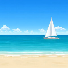 Fototapeta premium Sailboat on tranquil ocean with clear blue sky