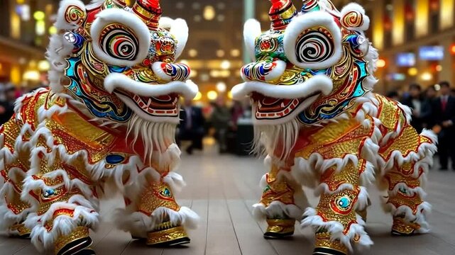 Traditional lion dance performance celebrating rich cultural heritage and festivities.