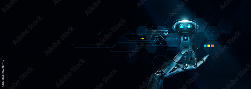 Fototapete  AI, Futuristic technology and artificial intelligence. Machine learning, Developing and integrating all forms of AI capabilities to further enhance the efficiency of AI usage in all aspects.