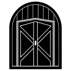 A curved and simplified barn door silhouette vector illustration © SAKIB 