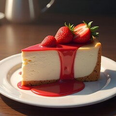 Homemade Strawberry Cheesecake on a White Plate