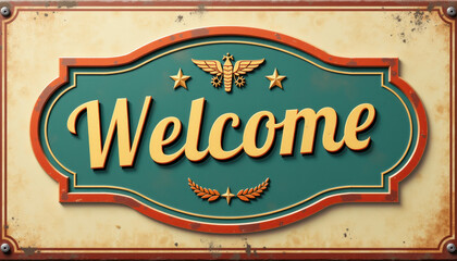 Retro Turquoise Welcome Sign with Vintage Design