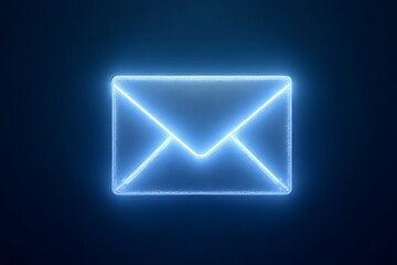 A glowing, neon-blue email envelope symbol shines against a dark backdrop.