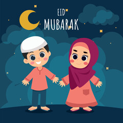 Eid Mubarak Celebration Flat Vector