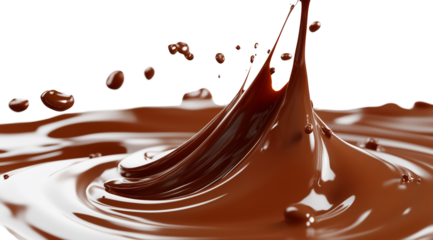 Splashes of milk chocolate, isolated on white background, created with Generative AI technology, PNG
