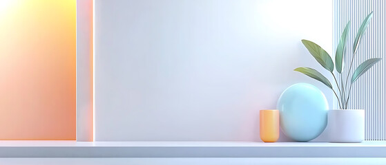 Decorative plant display on minimalist shelf modern interior still life bright environment aesthetic viewpoint