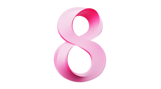 8 March, International Women's Day, pink paper volume eight, close up, created with Generative AI technology, PNG - Powered by Adobe