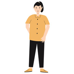 Happy Smiling Person Character with Flat Cartoon Design. Vector Illustration