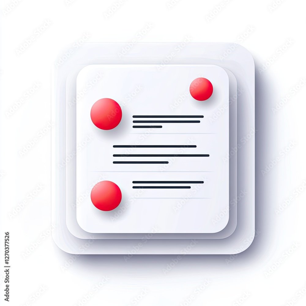 Poster white document with red highlights, digital interface