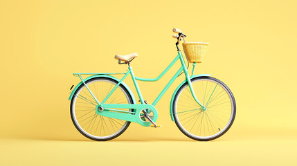 Obraz premium vintage bicycle with hand painted style, featuring basket and vibrant color against yellow background