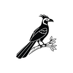 Black Silhouette of Crested Bird – Exotic Songbird Vector Illustration