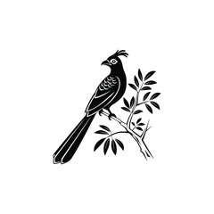Black Silhouette of Crested Bird – Exotic Songbird Vector Illustration