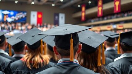 Obraz premium Joyful Graduates Celebrating Accomplishments in Academic Gowns with Bright Smiles and Excitement