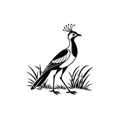 Royal Crested Bird Silhouette Standing on Grass – Vector Art