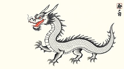 Fototapeta premium Intricate Chinese Dragon Tattoo Design Featuring Bold Lines and Fluid Motion Symbolizing Strength and Power