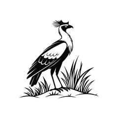 Royal Crested Bird Silhouette Standing on Grass – Vector Art