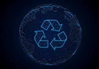 Digital Recycle Symbol Over Earth Globe with Network Connections
