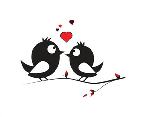 two birds on a branch. Two birds loving silhouette in branch. love birds. love sign. birds silhouette vector design.